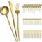 Evanda Juego de Cubiertos de Oro 60 Piezas Servicio para 20, Juego de Cubiertos de Acero Inoxidable Chapado en Oro Titanio, Cuchillos Tenedores Cucharas Juego de Cubiertos para Bodas, Fiestas