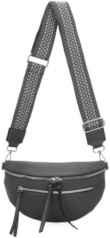 ITALYSHOP24 Damen Tasche Umhängetasche Brusttasche Muster Gürtel Bauchtasche Crossbody Gürteltasche Hüfttasche Crossover Bodybag Schultertasche Handytasche Leder Optik Grau S
