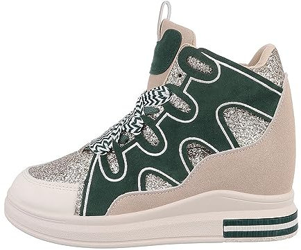 Ital Design Damenschuhe Freizeitschuhe Sneakers High, 8-60-, Kunstleder, Grün Gold, Gr. 39