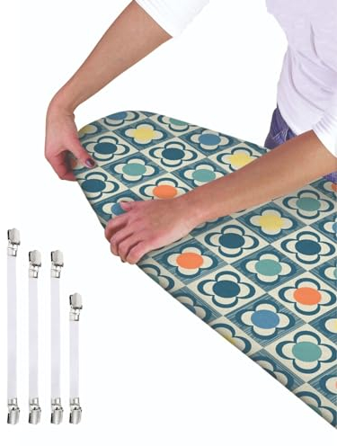 Ironing Board Cover - Universal Fit - 120 x 40cm + 4 pack Ironing Board Fitting Clips (Geo Flower)
