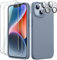 JETech 5 en 1 Coque Silicone pour iPhone 14 6,1 Pouces, avec 2 Protection D'écran et Caméra Arrière Protecteur, Film en Verre Trempé à Couverture Complète, Housse Étui Antichoc (Bleu Alpin)
