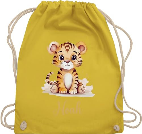 Turnbeutel Rucksack - Zootiere - Tiger - Unisize - Gelb - name tiger, personalisierte tiermotiv tigermotiv personalisieren motiv geschenke