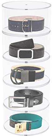 Esyogen Acrylic Belt Organizer 5-Tier Belt Display Holder Closet Storage Round Box with Dustproof Lid Home Supplies,13cm
