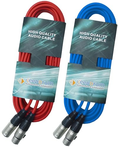 keepdrum DMX Kabel 15m 3-pol XLR-Lichtkabel 1x Rot 1x Blau