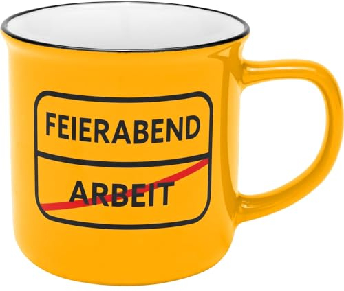 GRUSS & CO Becher mit Motivdruck Feierabend | Kaffeebecher, Porzellan, 35 cl, in Geschenk-Banderole | lustiges Geschenk, Männergeschenk | 48947