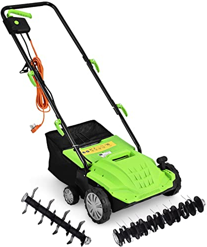 RELAX4LIFE 2-in-1 Elektro Vertikutierer, Rasenlüfter, 1500W|4-stufige Arbeitstiefe|32cm Arbeitsbreite|30L Fangkorb, Rasenvertikutierer mit Messerwalze & Lüfterwalze, für Rasenpflege(Grün)