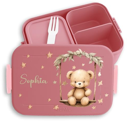 Bento Box Midi für Mepal Bentobox - Kinder Brotdose mit Bär Kinder Lunchbox Bären Motiv Bären Snackbox Schule I - 900 ml - Rosa - kindergarten geschenke einschulung bear snackdose vesperdose