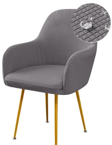 Highdi Stretch Stuhlhussen mit Armlehne aus Jacquard Wasserdichter Stuhlbezug Hussen für Esszimmerstühle Sesselbezug Waschbar Universal für Esszimmer Hotel Bankett Deko (4er Set,Dunkelgrau)