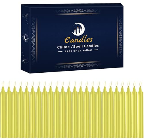 24 Stück gelbe Zauber-Kerzen – Premium Mini geruchlose Stabkerzen für Rituale, Gebet, Geburtstage, Meditation, Altar, Zaubersprüche, Glockenkerzen – 10,2 cm hoch – ideal für Hexen