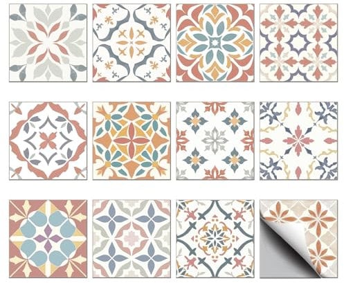 CHGCRAFT 36 pièces 12 styles Mandala Méditerranéen Autocollants pour Carrelage Mural à Décoller et à Coller Autocollants Imperméables Auto-Adhésifs pour Dosseret de Cuisine Salle de Bain Décor