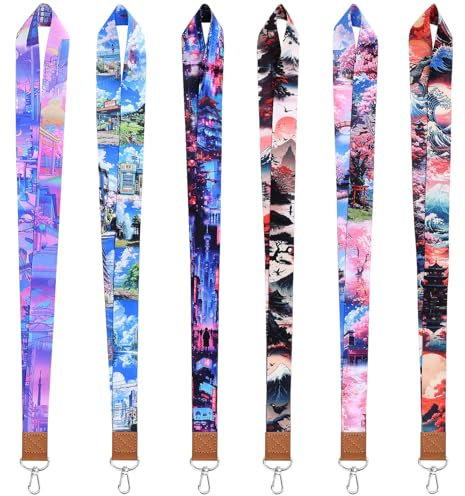 GTOTd Japanese Aesthetic lanyard Schlüsselband (6Pcs) für Schlüssel Telefon, Wave and Mount Fuji Geschenke Teens Lanyard mit Metall Verschluss für Brieftasche Kreuzfahrt