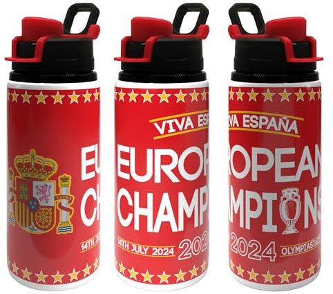 Partisan Botella de España Euros Champions 2024 600 ml, color blanco con tapa negra/roja