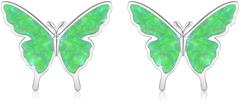 CRWENG Schmetterling Ohrstecker für Frauen 925 Sterling Silber Schmetterling mit Opal Ohrringe Exquisite und niedliche Schmuck für Schwestern Gute Freunde Freundin (Grün)