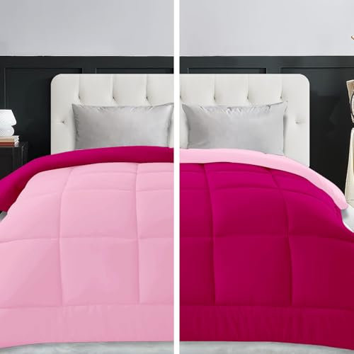 Home Tresor Trapunta Invernale, Piumone Caldo Letto Autunno Inverno Tinta Unita Double-Face Imbottita Morbida Microfibra Modello Giuditta Quattro Stagioni Bicolore Rosa&Fucsia, Una piazza e mezzo