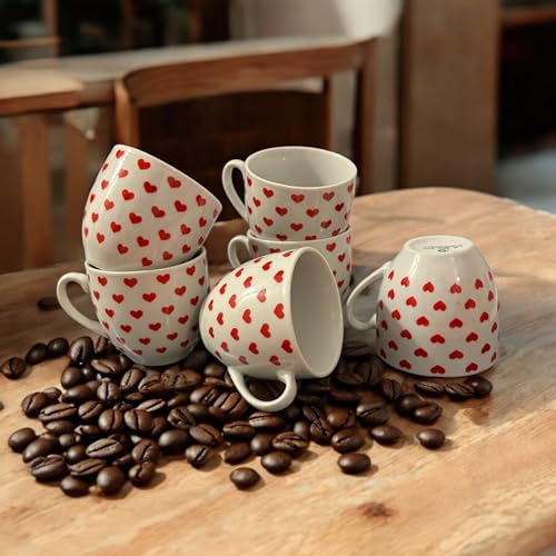 MIELIMON Juego de 6 tazas de cafe ceramica decorado - juego moderno de cafe -Set de Regalo de Set de Café Tazas Para Espresso, Café Solo, Cortado 90ml(rojo)
