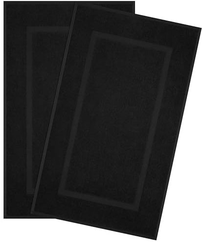 Hammetex Badvorleger Set 2 Teilig, 100% Baumwolle Duschvorleger für Badezimmer, Saugfähig Waschbar Bad Fußmatten 51x86 cm Große Badematten, Schwarz