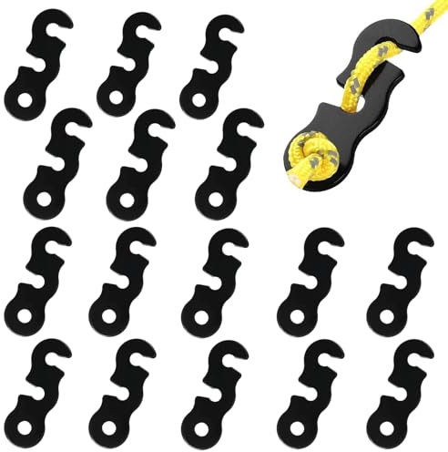 20 Pcs Tent Guide Lines Tensioners S-Shaped Aluminum Alloy Wind Rope Buckle Camping Cord Adjusters Portable For Hiking Backpacking Picnic Shelter Shade Canopy Outdoor Black