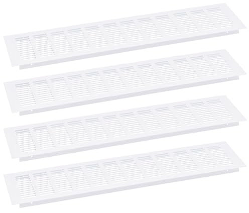 sourcing map Air Vents Cover, 4Pcs 500 x 80mm - Aluminum Alloy Mesh Air Return Vent Cover, Rectangle Louvered Ventilation Grille for Shoe Cabinet Wardrobe (White)