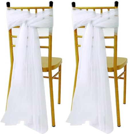 TYSM-CC 2 Stück Hochzeit Stuhlschleifen Organza Stuhl Band,Tüll Stuhlbezug Weiß Stuhl Schärpe Hochzeit Gangstuhl Deko Jahrestag Deko 100cm x 150cm