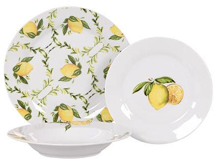 Servizio Piatti per 6 Persone in stoneware 18 pezzi per Lavastoviglie modello (limoni)