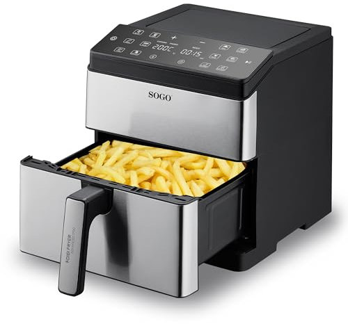 Sogo Freidora de Aire | 6L, Tecnología de Aire Caliente 360° y Doble Resistencia | Cocina Saludable con 80% Menos Grasa, Pantalla LED Táctil (SS-10910)