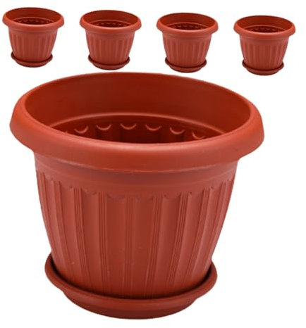 Happyyami 5sätze Pflanzentöpfe Aus Kunststoff Mit Untersetzern Runde Blumenkübel Für Sukkulenten Und Gartenpflanzen Leicht Und Langlebig Für Innen Und Außenbereich