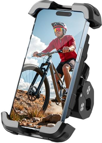tounee Motorcycle Phone Mount - Dual Vibration Dampener, Tool-Free Bike Phone Holder Handlebar Clip & Secure Lock for iPhone 16/15 Pro Max, 4.7-6.7 Phones - Black