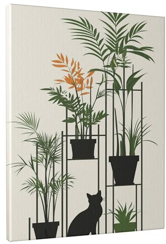 Green Floral Canvas Wall Art, Black Green Houseplants Poster Prints, Modern Wall Art Home Aesthetic Decor For Living Room, Bedroom, Office, Unframed 12x16 Inch