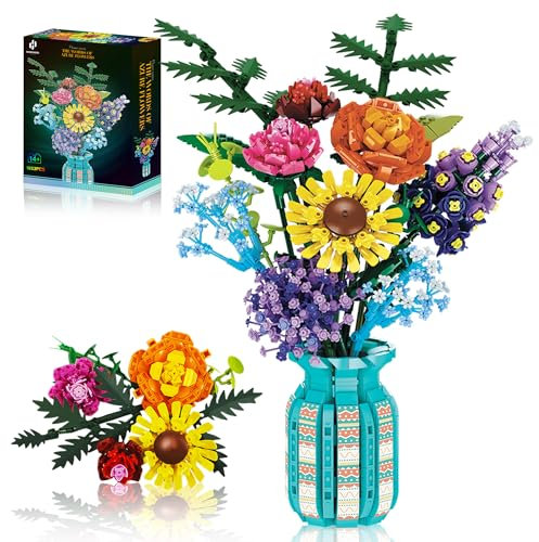 honchoes Flowers Bouquet Building Set Sunflower Roses Botanical Collection for Adults -1853pcs