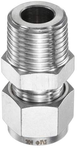 sourcing map Compression Fitting 1/2 Tube OD x 1/2 PT Male Thread Stainless Steel Straight Coupler Adapter Compression Tube Pipe Fitting Connector for Oil Gas Water