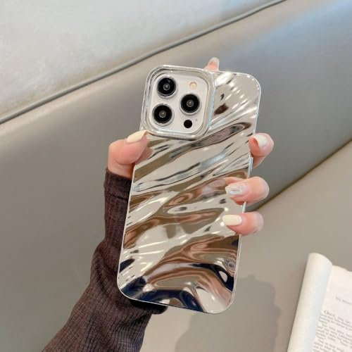 VIPAVA Luxury 3D Silk Ripple Wavy Case For iPhone 15 14 13 11 12 Pro Max X XS XR 7 8 Plus SE Shockproof Protective Soft Silicone Cover,Silver,For iPhone 15 Pro