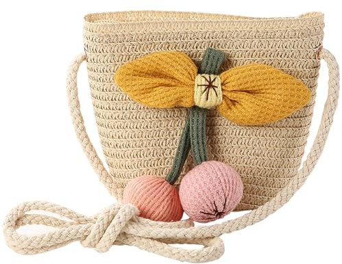 JAHEMU Mädchentaschen Blumen Stroh Tasche mit Reißverschluss Umhängetasche Florale Gewebte Handtasche Kinder Mini Strandtasche für Urlaub Reisen Outdoor Aktivitäten