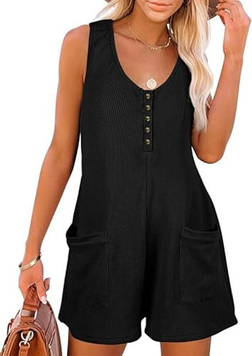 Sukiglam Salopette Donna Estiva Tuta Corta Senza Manica Scollo a V Casual Allentata Jumpsuit con Tasche Pezzo Unico Gamba Larga Tute Elegante Pagliaccetto Spiaggia Vacanza Outfit