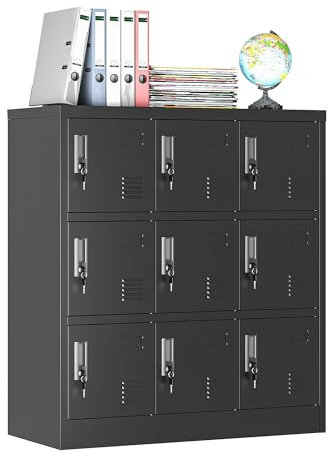 BIZOEIRON Spind Kleiner Metallschrank, 9-türiger Mitarbeiterschrank, Büroschrank mit Kartenfächern, Metallschrank für Zuhause, Fitnessstudio, Schule