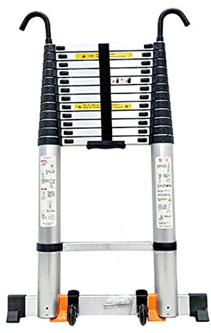 Scala Telescopica 8m/ 7m/ 6m/ 5m/ 4m/ 3.0m/ 2m/ 1m con Gancio Staccabile, Scale Estensibili Pieghevoli in Alluminio per Camper/Tenda sul Tetto/Soffitta/Lavori all'Aperto, Carico 150 kg (Dimens
