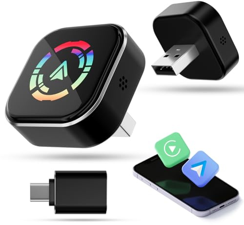 Adaptador Inalámbrico CarPlay, 2 en 1 Convierte Carplay/Android Auto con Cable en Inalámbrico, Tipo C y USB, Plug and Play para iOS 10+/Android 11+/Coches a Partir de 2016