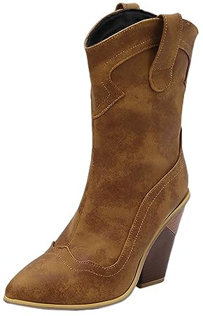 LCpddajlspig Stivali Texani Donna ​​con A Blocco Camperos in Pelle​​ Boots Cowboy ​​A Punta​​ Stivaletto Vintage Stivaletti ​​con Franges Tinta Unita Marrone 42
