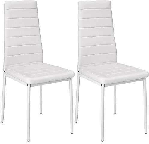 homewell Esszimmerstuhl 2er Set mit Kunstleder Bezug & hoher Rückenlehne, Küchenstuhl, stabiles Stahl Gestell, bis 120 kg belastbar, für Esszimmer & Küche Küchenstühle (Weiß)