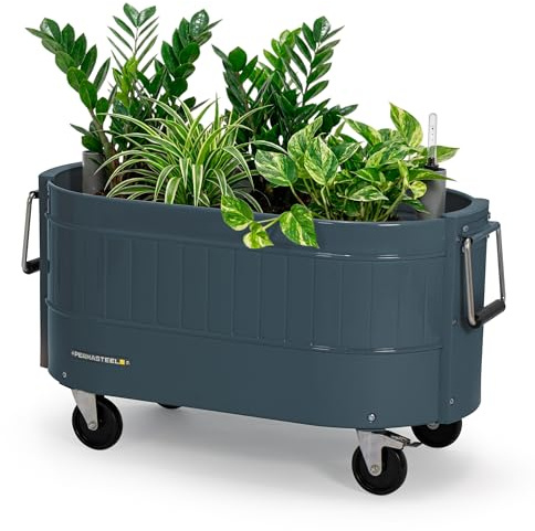 Permasteel Hochbeet Metall mit Rollen für Garten oder Balkon - Pflanzkübel groß außen 57x42x82 cm - Selbstbewässerungssystem, Wasserstandsanzeige und Ablassventil - Für Gemüse, Kräuter oder Blumen