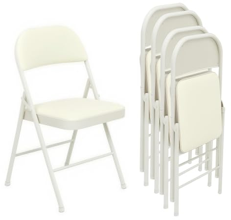 EcoBend Klappstuhl 4er Set mit PU-Leder & Polsterung, Stabiler Metallrahmen, Leicht & Platzsparend, für Büro, Zuhause, Events(4, weiß)