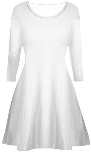Girls Plain Long Sleeves Flare Franki A Line Mini Skater Swing Dress Top Kid Colour: White - Size: 9-10 Years