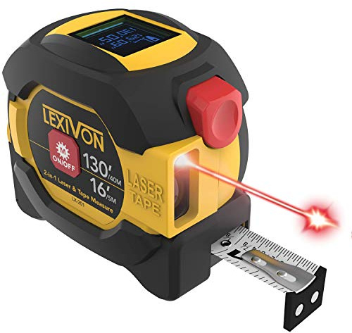 LEXIVON 2 in 1 Digital Laser Tape Measure | 130ft/40m Laser Distance Meter Display On Backlit LCD Screen with 16ft/5m AutoLock Measuring Tape | Ft/Inch/Fractions/M/mm(LX-201)