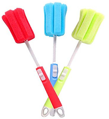 VASANA 3PCS Sponge Cleaning Brush - Adjustable Plastic Long Handle Cup Feeding Bottle Scrubber Cleaning Brushes Cleaning Sponges for Coffee Glasses Pot Milk Cup Winebottle Baby Bottles Color Random