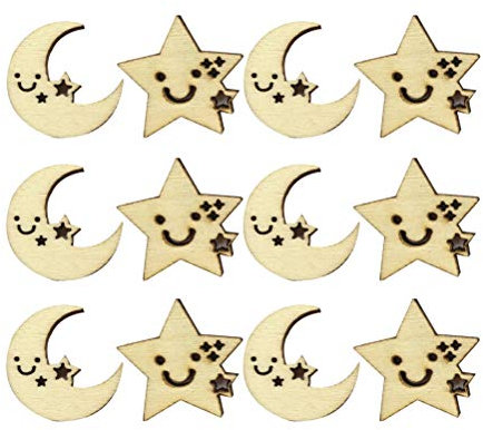 Amosfun Mond und Stern Holzscheiben Holzsterne Holz Streudeko Tischdeko Hängedeko für Babyparty Basteln DIY Handwerk Verzierungen 50 Stücke