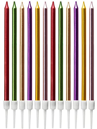 LUTER Metallische Kerze, lange Geburtstagskerzen, mit Ständer, mehrfarbig, für die Dekoration von Partys, Hochzeiten, Geburtstagen (24 Stück)