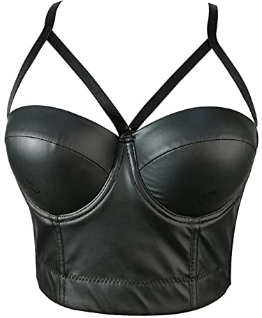 Woboren Damen Korsett Bustier BH aus Kunstleder Dessous Leder Tank Top Trägertop Crop Top Corsage Clubwear Shirt Unterhemd Leder top