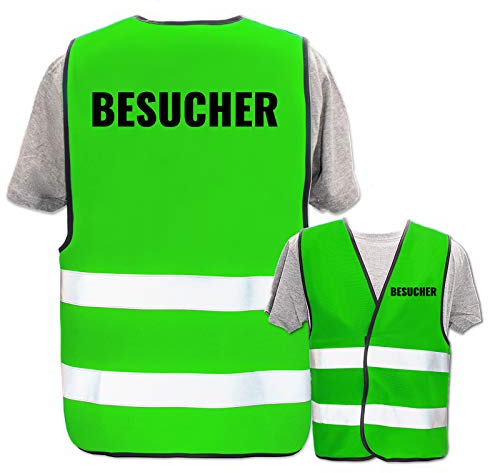 Bedruckte Marken-Warnwesten mit Leuchtstreifen * Standard- o. Reflex-Druck * Baugewerbe, Warnweste Begriffe Bau Gewerbe:Besucher, Farbe + Größe:Neon Grün (XL/XXL)