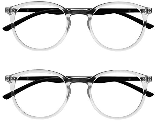 OPULIZE MET Blue Light Blocking Reading Glasses for Women Men, Slim Round Frame with Scratch Resistant and Spring Hinges, Computer Glasses with Anti-Reflective, Clear +3 (Pack of 2)