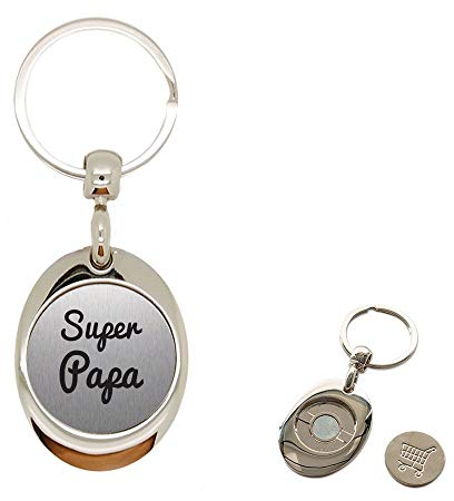 Mygoodprice Porte clé en Métal alu brossé avec jeton aimanté gravé Super Papa