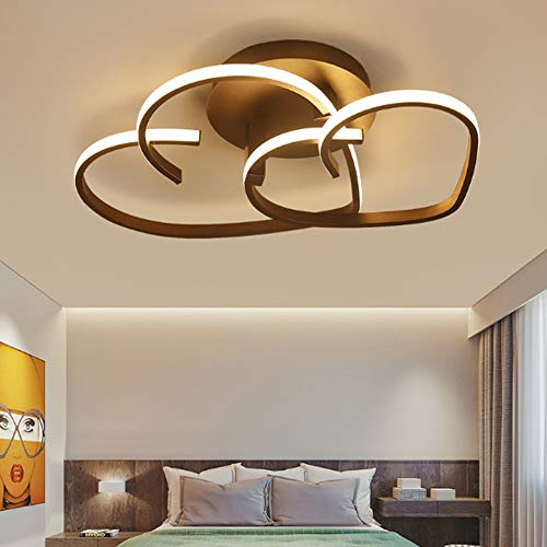 COOYO LED Modern Deckenleuchte Liebe Herz Förmiges Design Kronleuchter Warme Romantische Deckenlampe Einfache Acryl Deckenlicht Esszimmer Schlafzimmer Küchen Flur Lampen,Braun,dimming/65cm(48W
